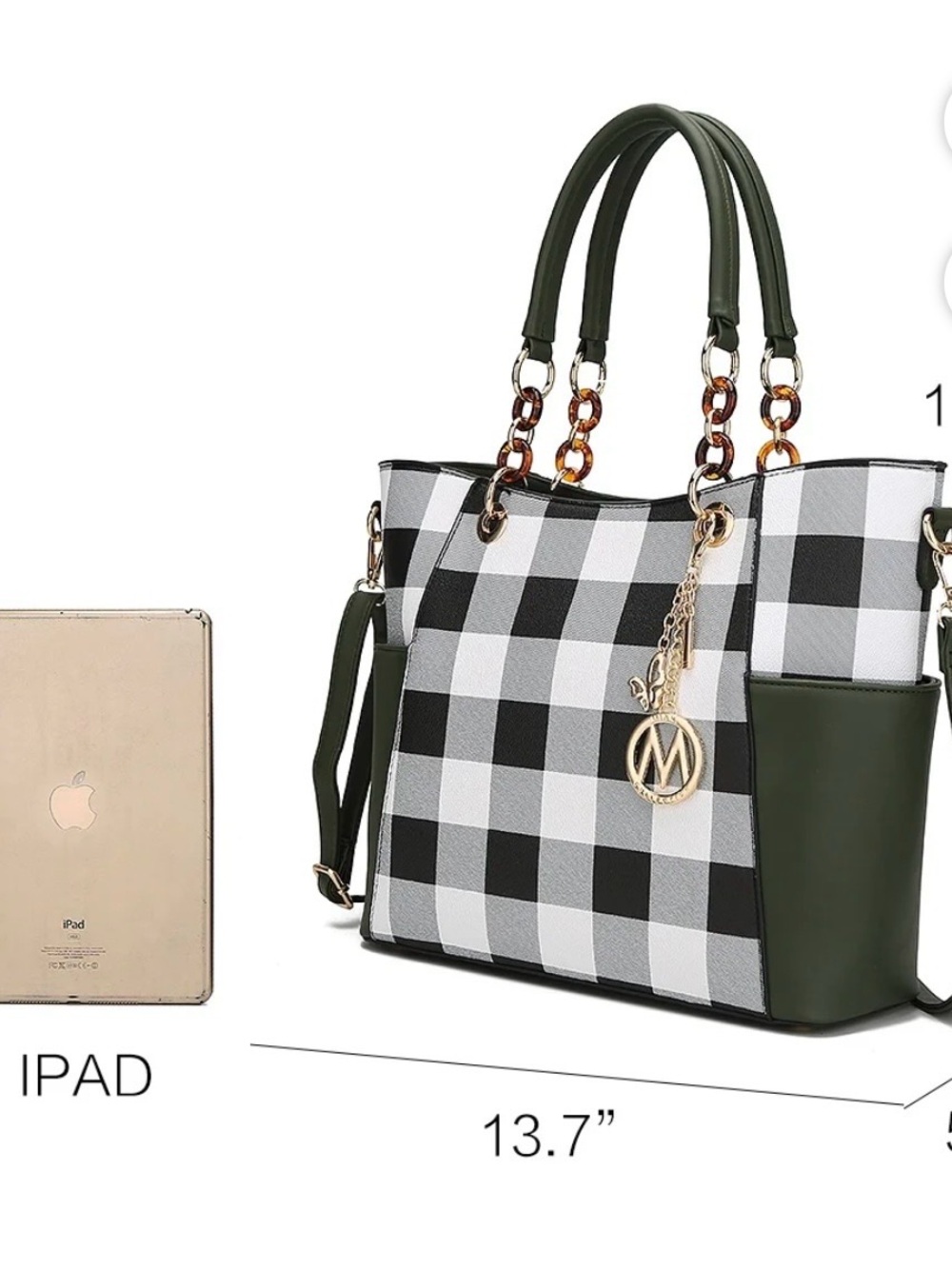 MKF Collection Checkerboard Tote Bag with Wallet - Black & White - Picture 3 of 11
